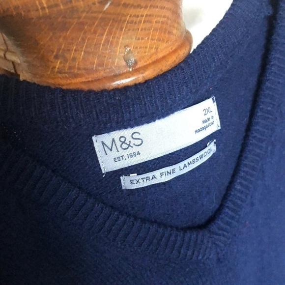 M & S Navy Blue Lambswool Sweater Vest Office Top - Picture 4 of 10